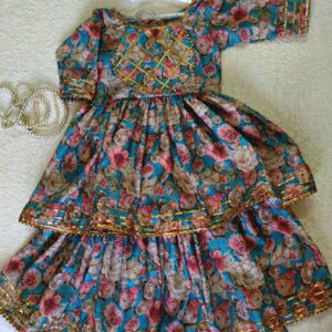 Teal Blue Floral Printed Sharara Set For Girls / Ethnic Wear / Perfect For Weddings, Festive Occasions