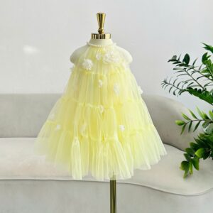 Sunshine Yellow Floral Party Frock For Baby Girls  / Matching Headband / Casual & Party Wear