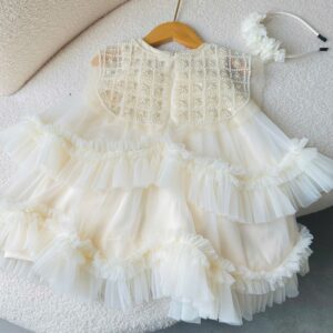 Elegant Ivory Ruffled Tulle & Beaded Kids Frock - Any  Special  Occasion Frock