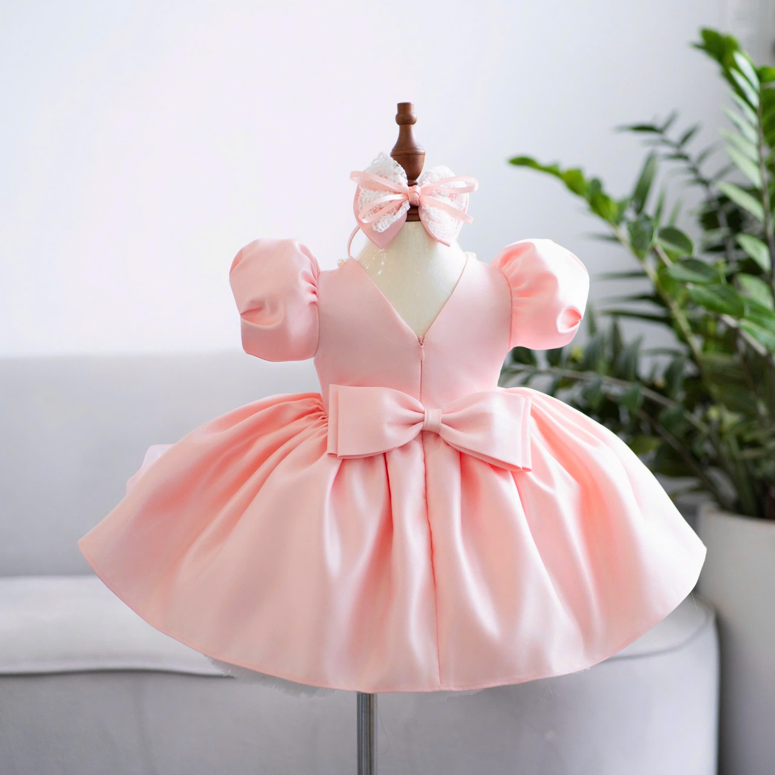 Adorable Blush Pink Princess Tutu Dress For Kids With 3D Floral Rosette Applique Details / Matching Bow Headband / Perfect For Birthdays, Weddings , Parties - Image 3