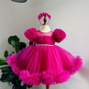 A Vibrant Pink Colour Frock With Matching Headband / Perfect For Birthday Parties , Family Celebration, Festive Occasions